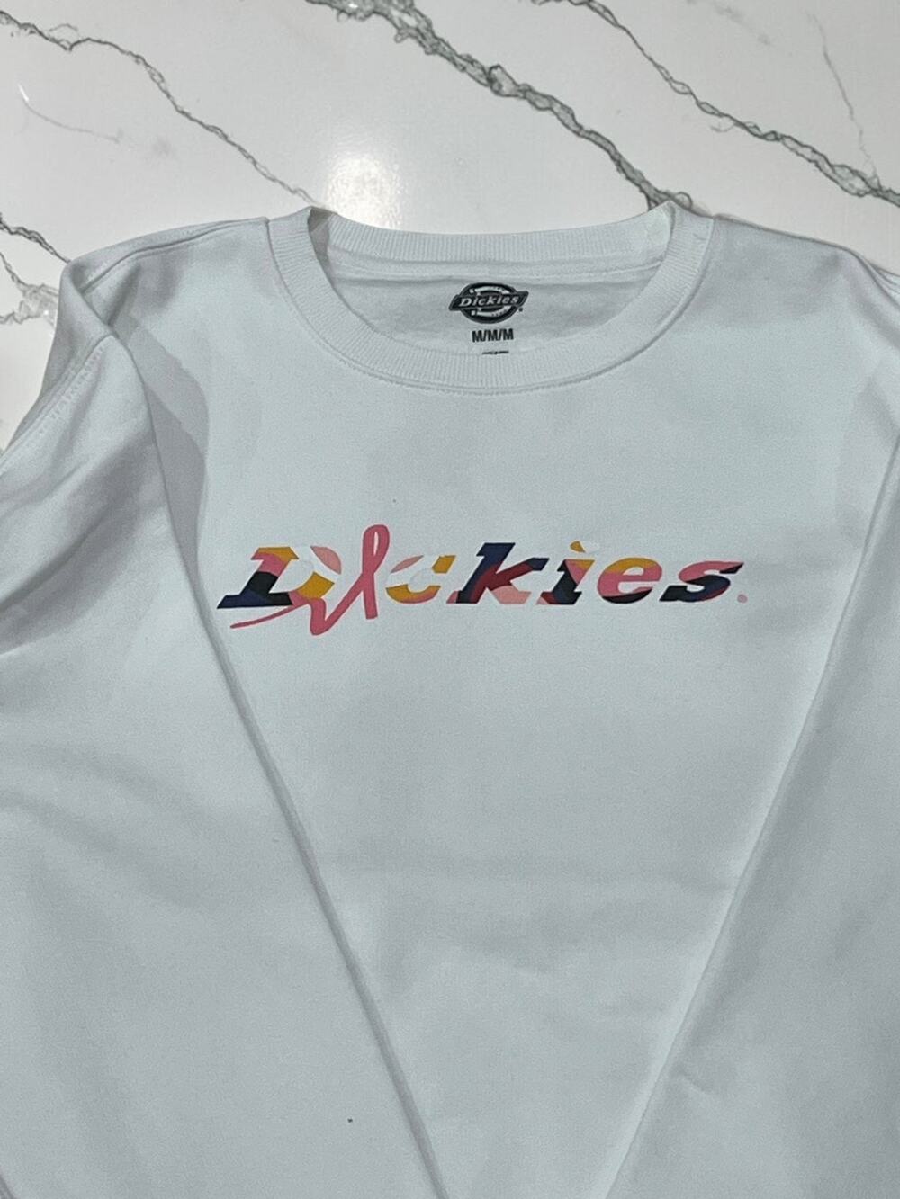 Dickies Men’s Medium White Crewneck Sweatshirt Multicolor Logo NWT
